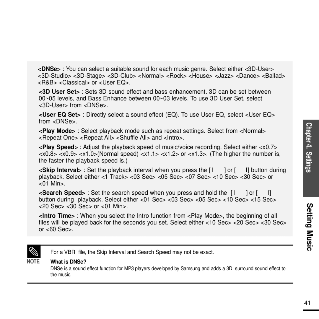 Samsung YP-F2J manual Settings Setting Music 