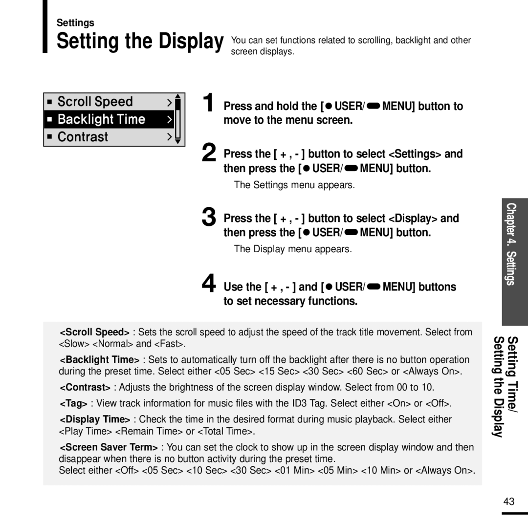 Samsung YP-F2J manual Display menu appears 