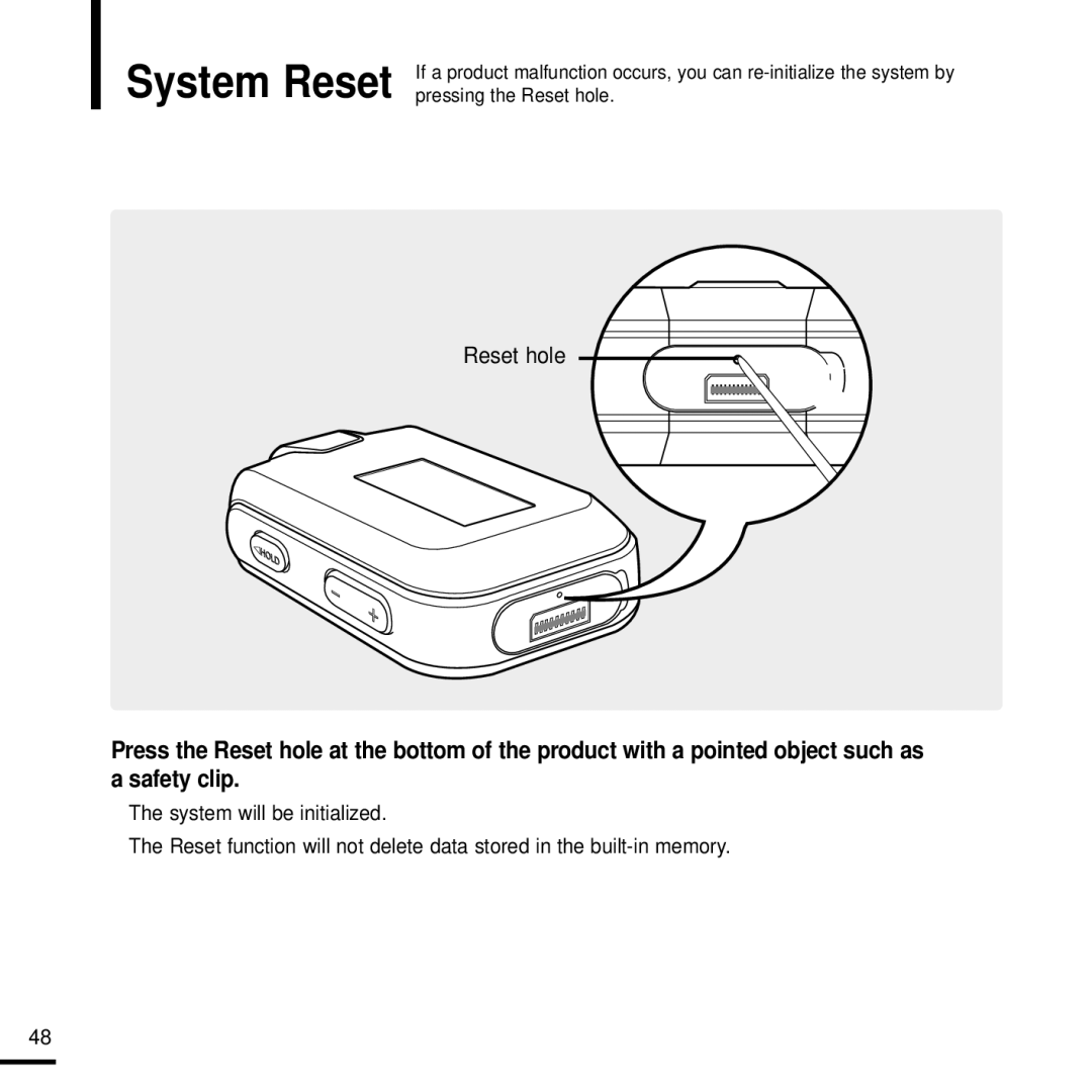 Samsung YP-F2J manual System Reset 