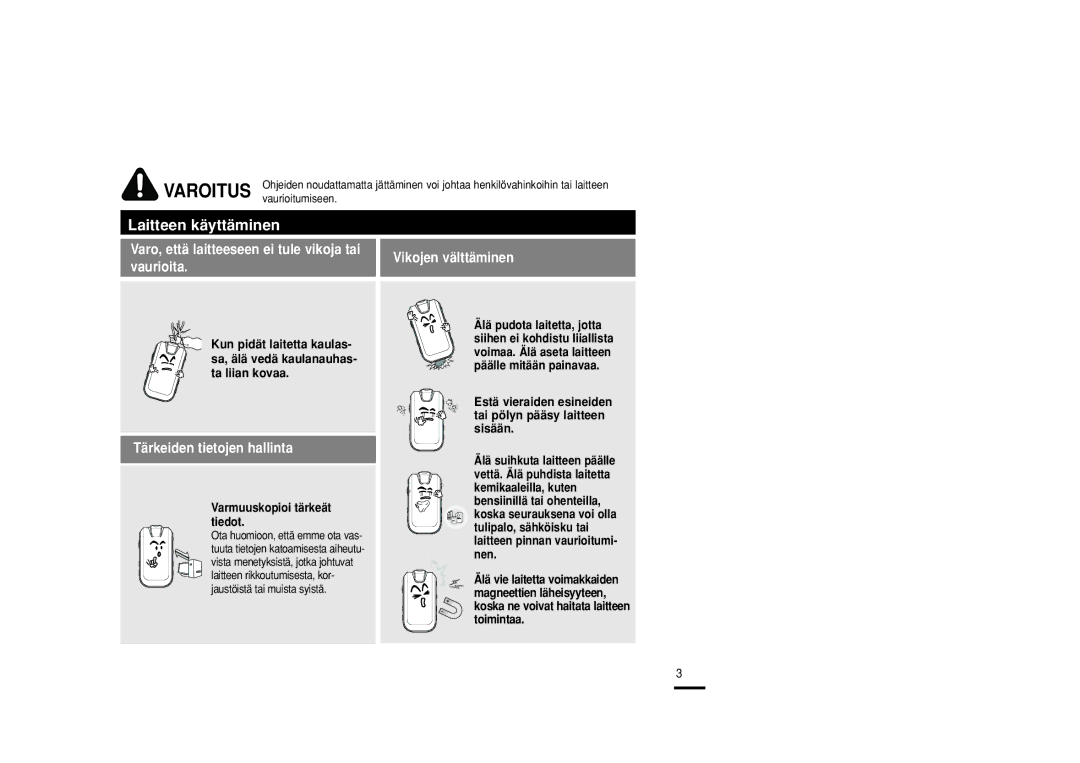 Samsung YP-F2RXB/XEE, YP-F2RZB/XEE, YP-F2RQB/XEE manual Tärkeiden tietojen hallinta, Varmuuskopioi tärkeät tiedot 