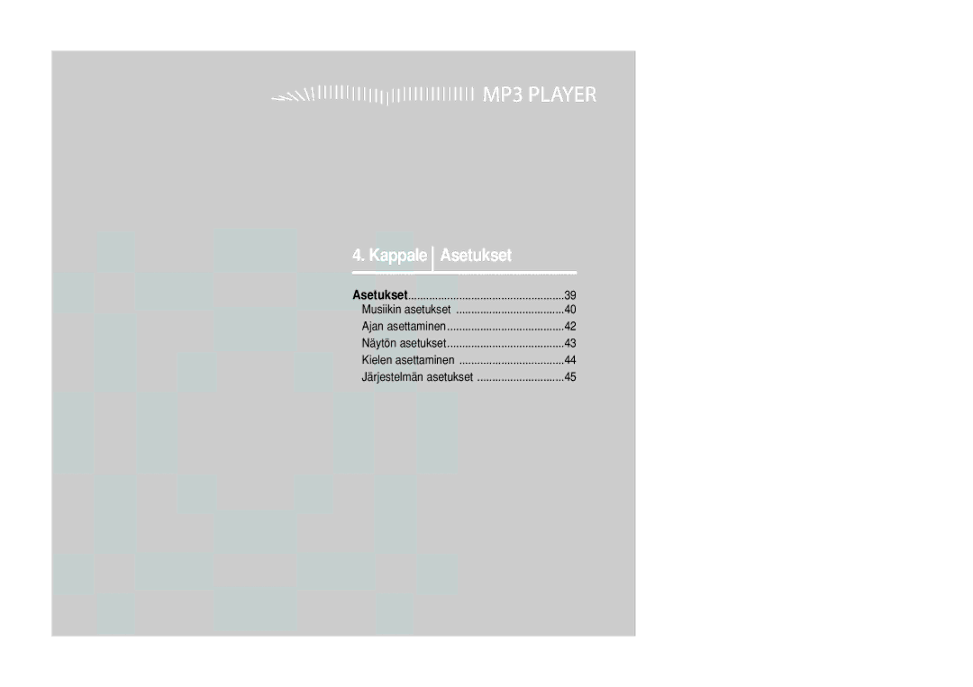 Samsung YP-F2RXB/XEE, YP-F2RZB/XEE, YP-F2RQB/XEE manual Kappale Asetukset 