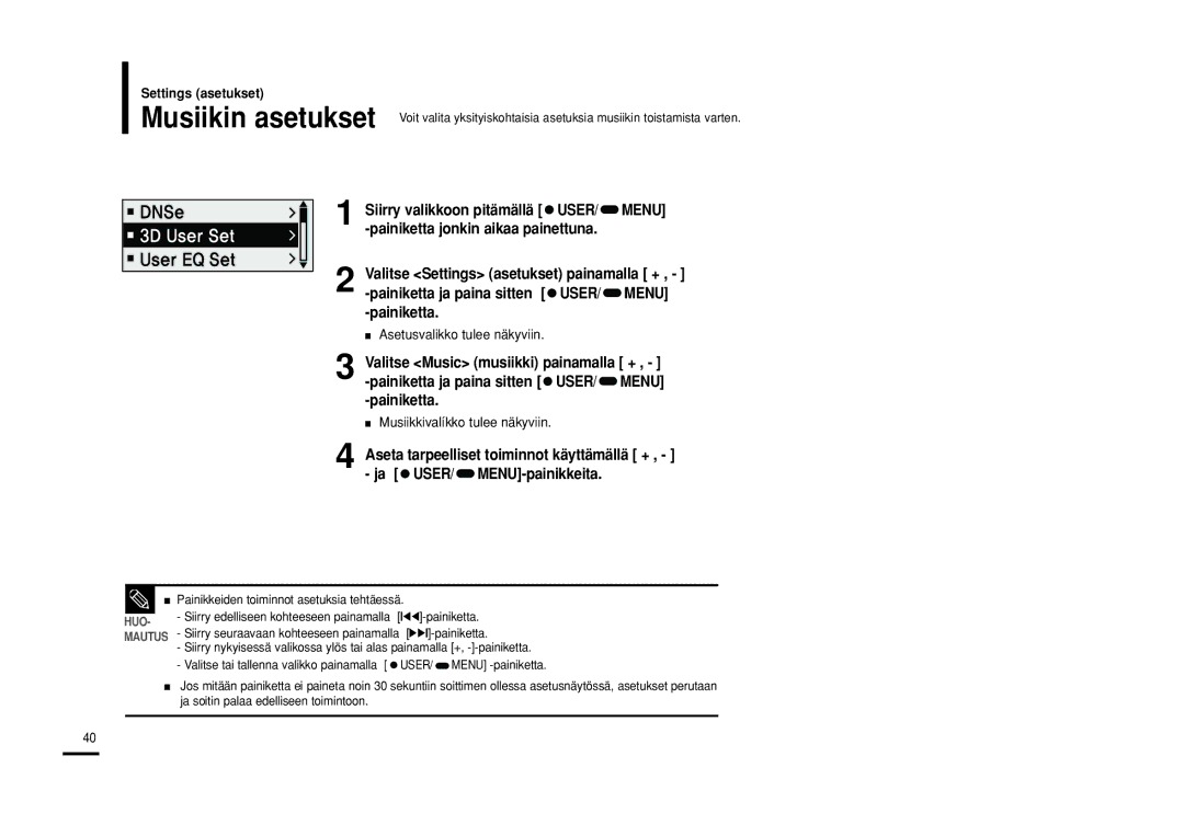 Samsung YP-F2RZB/XEE, YP-F2RXB/XEE, YP-F2RQB/XEE manual Painiketta, Musiikkivalíkko tulee näkyviin 