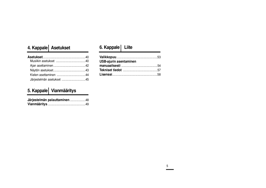 Samsung YP-F2RQB/XEE, YP-F2RXB/XEE, YP-F2RZB/XEE manual Kappale, Liite, USB-ajurin asentaminen 