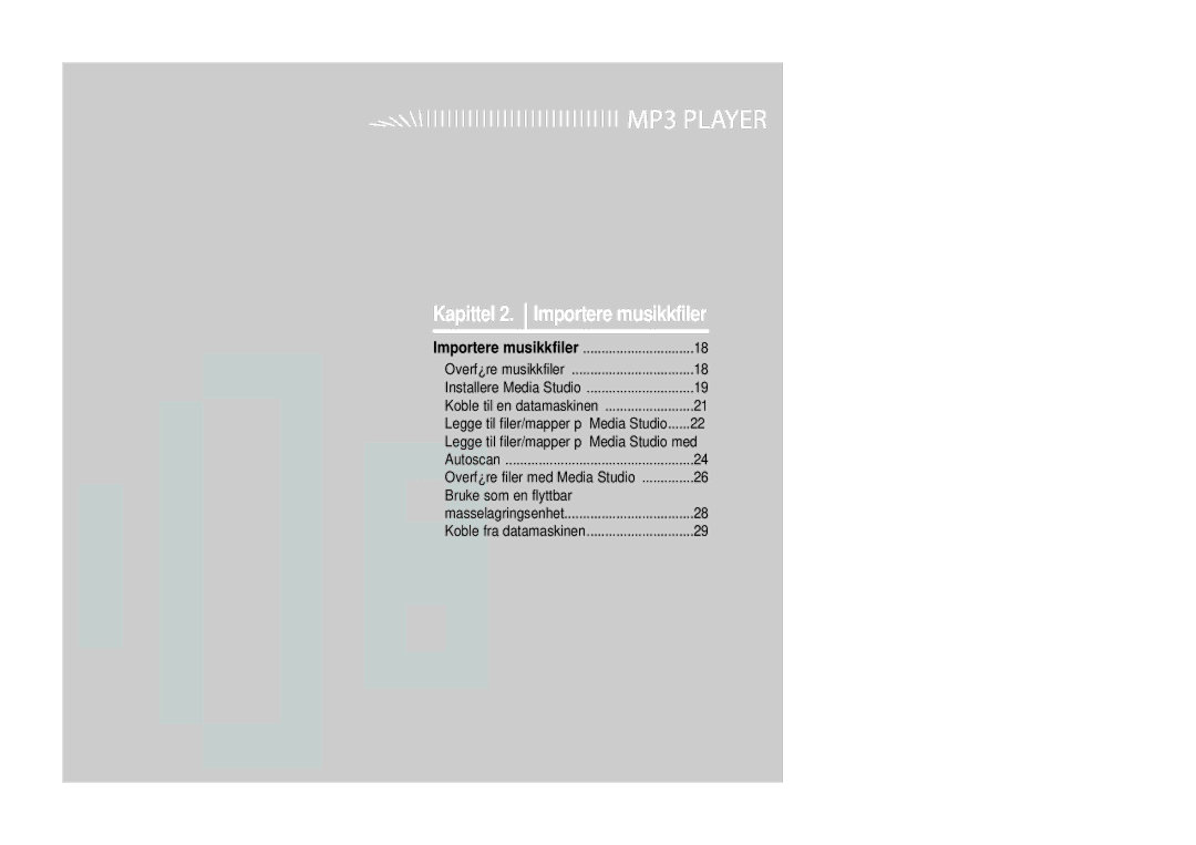 Samsung YP-F2RQB/XEE, YP-F2RXB/XEE, YP-F2RZB/XEE manual Kapittel 2. Importere musikkfiler 