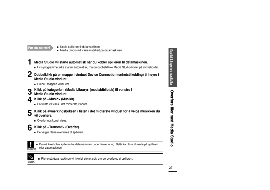 Samsung YP-F2RXB/XEE, YP-F2RZB/XEE, YP-F2RQB/XEE manual Klikk på Transmit Overfør 