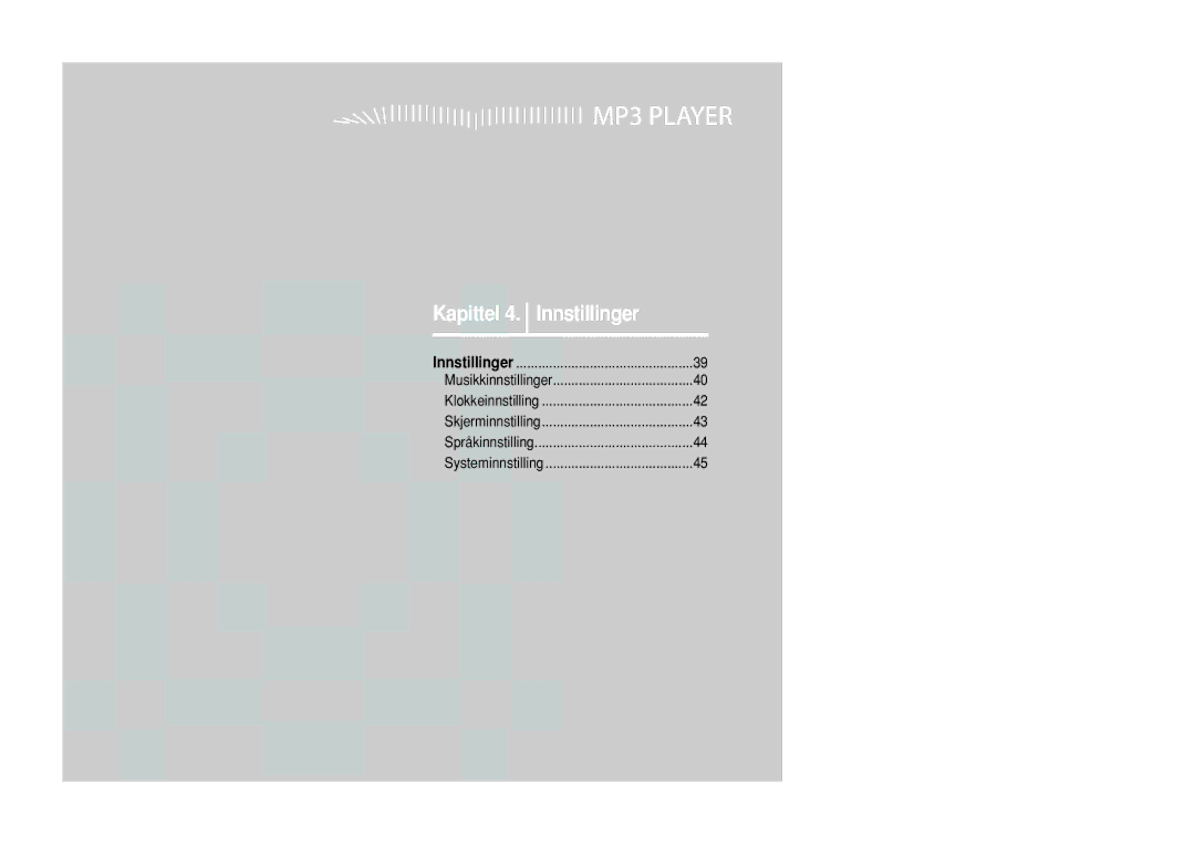 Samsung YP-F2RXB/XEE, YP-F2RZB/XEE, YP-F2RQB/XEE manual Kapittel 4. Innstillinger 