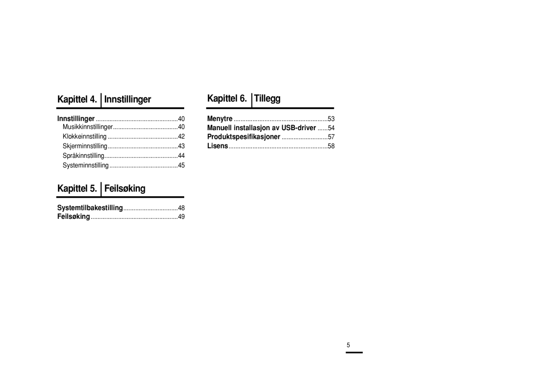 Samsung YP-F2RQB/XEE, YP-F2RXB/XEE, YP-F2RZB/XEE manual Kapittel 5. Feilsøking 