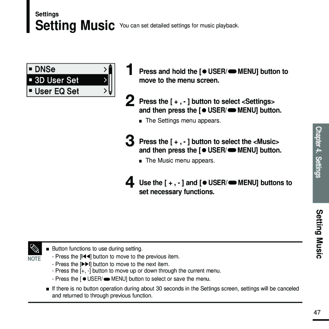 Samsung YP-F2RZW/ELS, YP-F2RZB/ELS, YP-F2RQB/XEF, YP-F2RZW/XEF, YP-F2RQB/ELS, YP-F2XB/ELS, YP-F2RQB/XET manual Music menu appears 