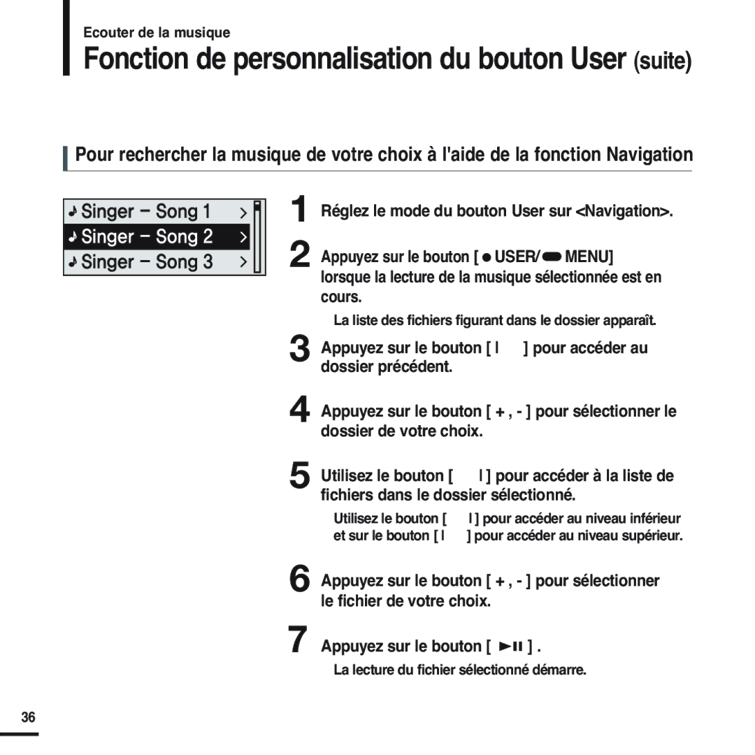 Samsung YP-F2RQB/XEF, YP-F2RZB/ELS, YP-F2RZW/ELS, YP-F2RZW/XEF, YP-F2RQB/ELS manual La lecture du fichier sélectionné démarre 