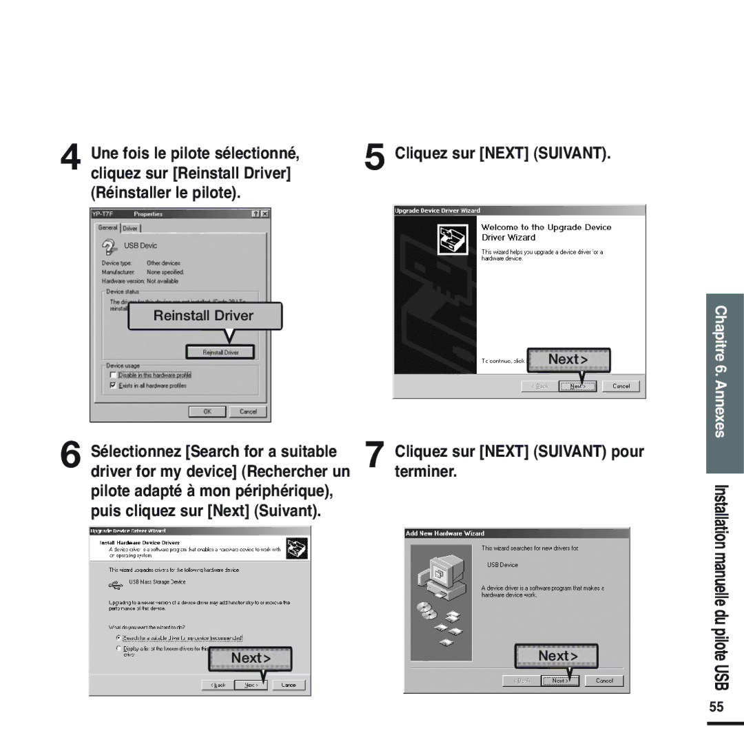 Samsung YP-F2RZB/ELS, YP-F2RQB/XEF, YP-F2RZW/ELS, YP-F2RZW/XEF, YP-F2RQB/ELS manual Cliquez sur Next Suivant pour terminer 