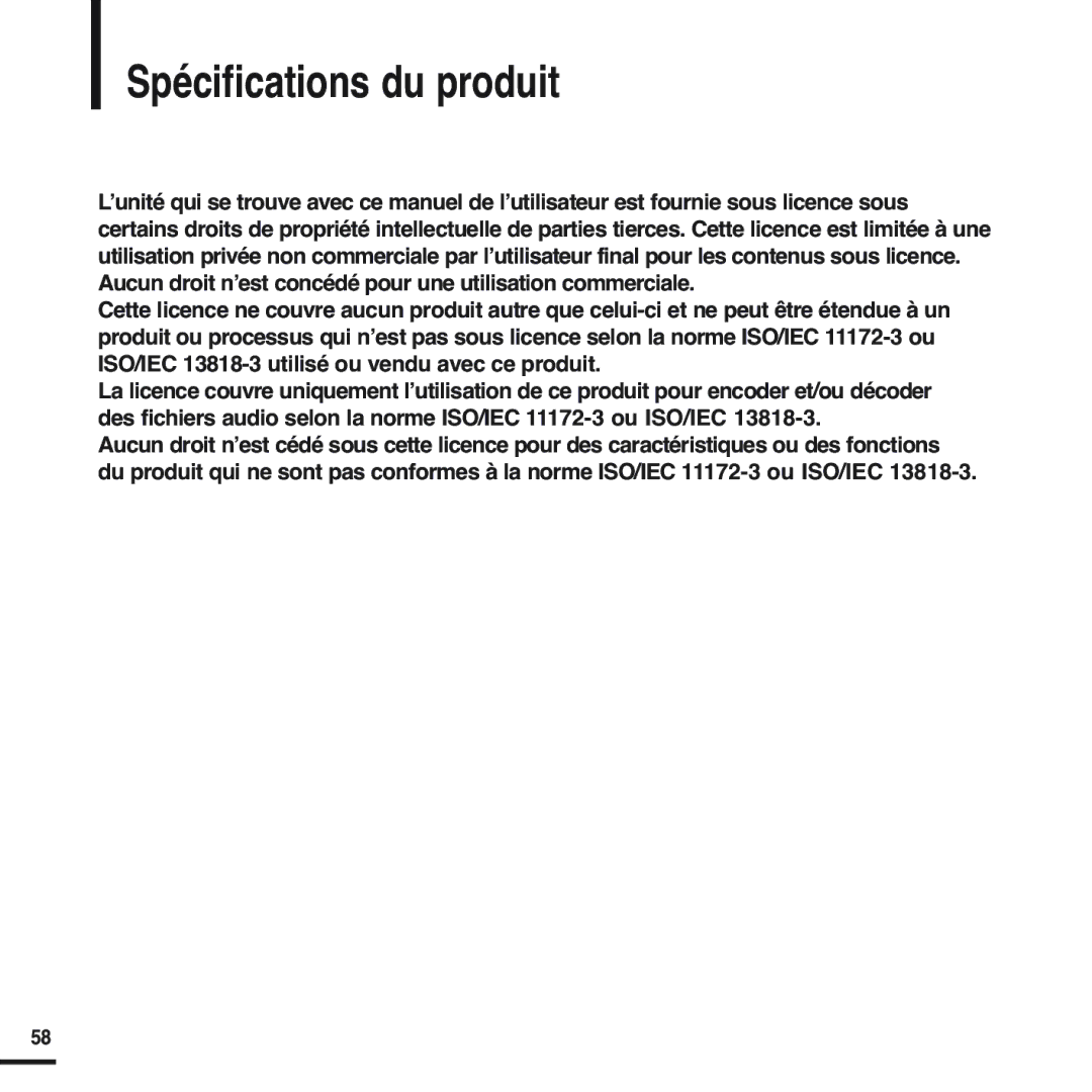 Samsung YP-F2RZW/XEF, YP-F2RZB/ELS, YP-F2RQB/XEF, YP-F2RZW/ELS, YP-F2RQB/ELS manual Spécifications du produit 