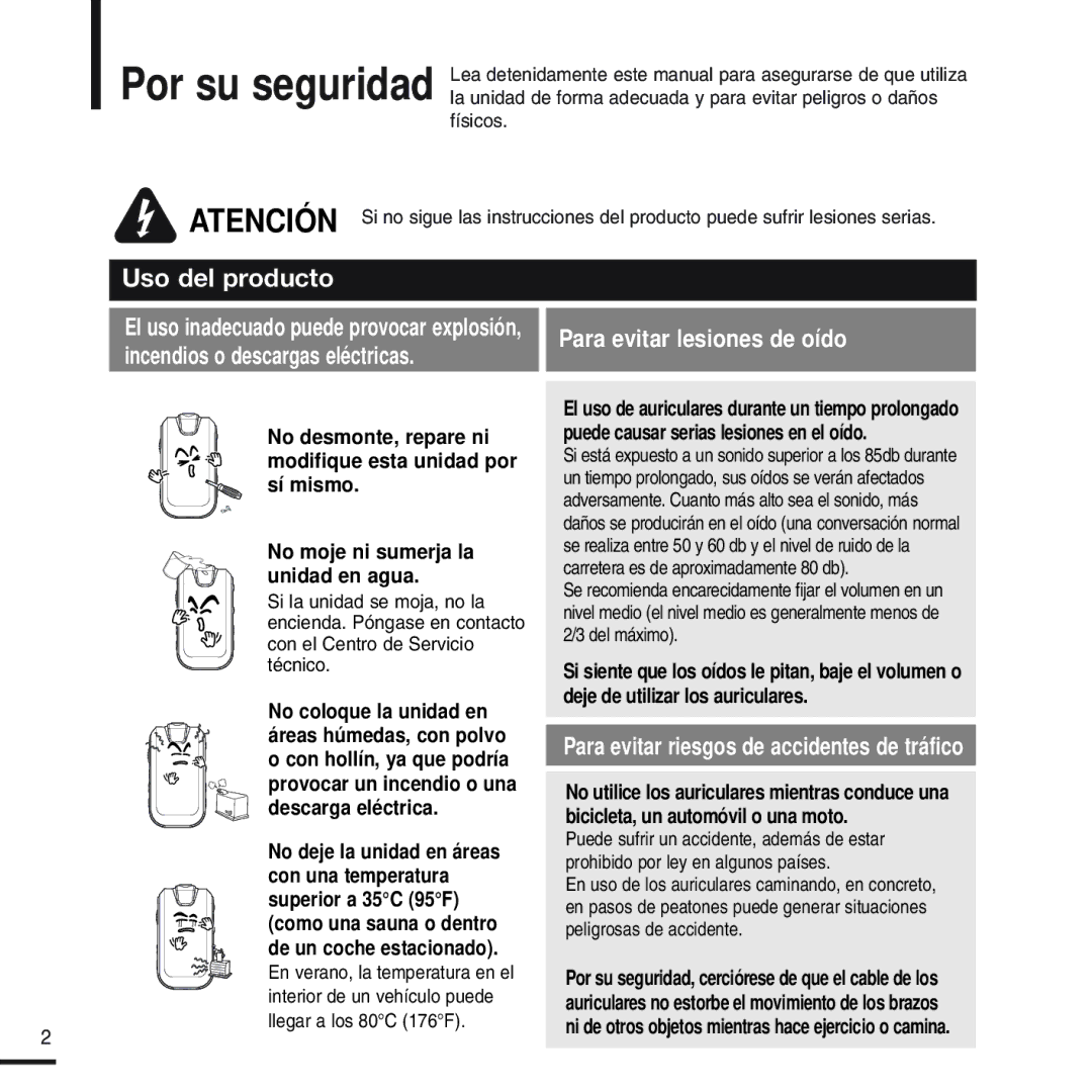 Samsung YP-F2RXB/ELS, YP-F2RZW/ELS, YP-F2RZW/XET manual Uso del producto 