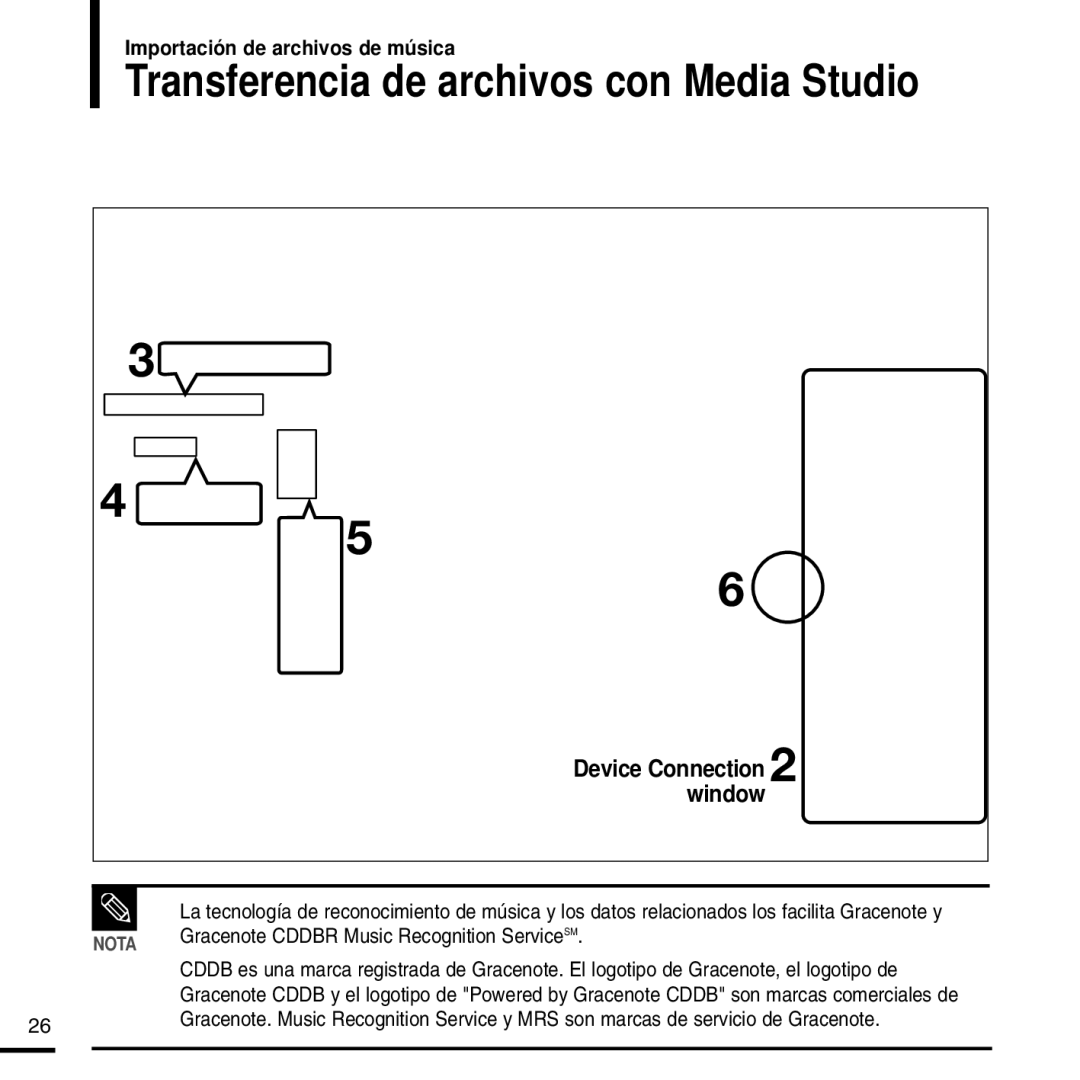 Samsung YP-F2RXB/ELS, YP-F2RZW/ELS, YP-F2RZW/XET Transferencia de archivos con Media Studio, Device Connection 2 window 