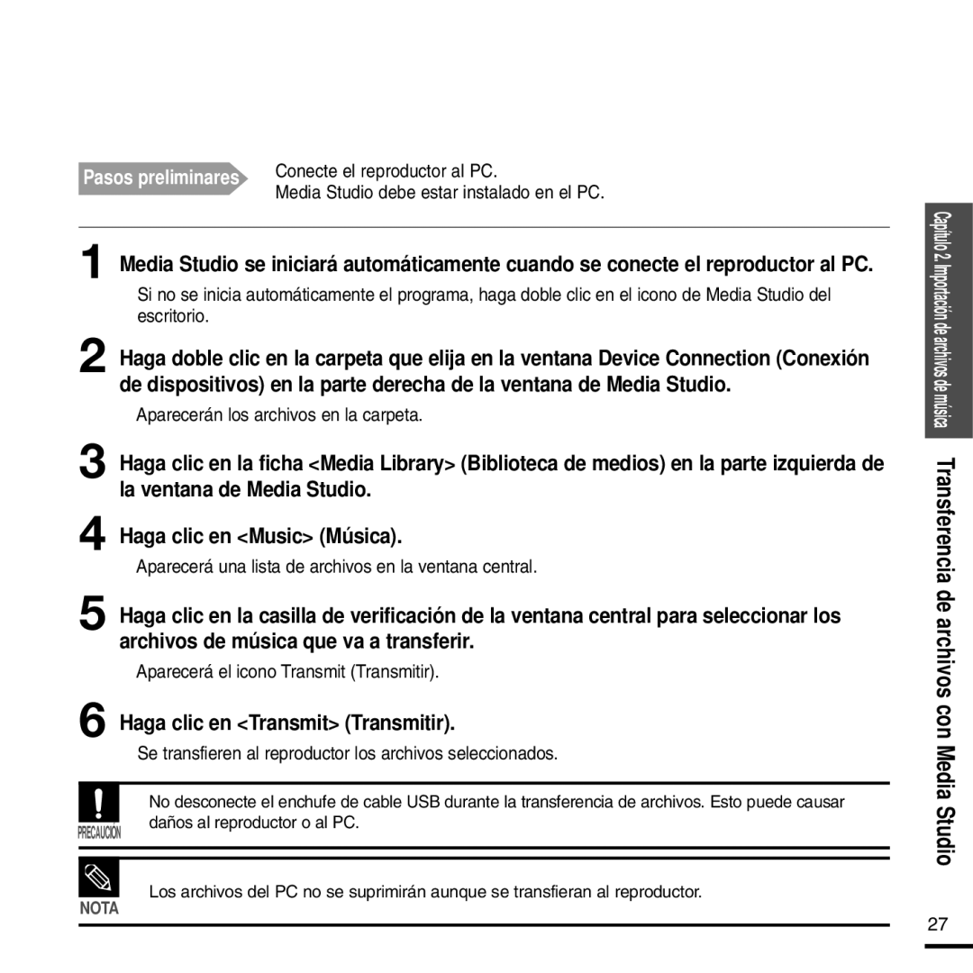 Samsung YP-F2RZW/ELS, YP-F2RZW/XET, YP-F2RXB/ELS manual Haga clic en Transmit Transmitir 