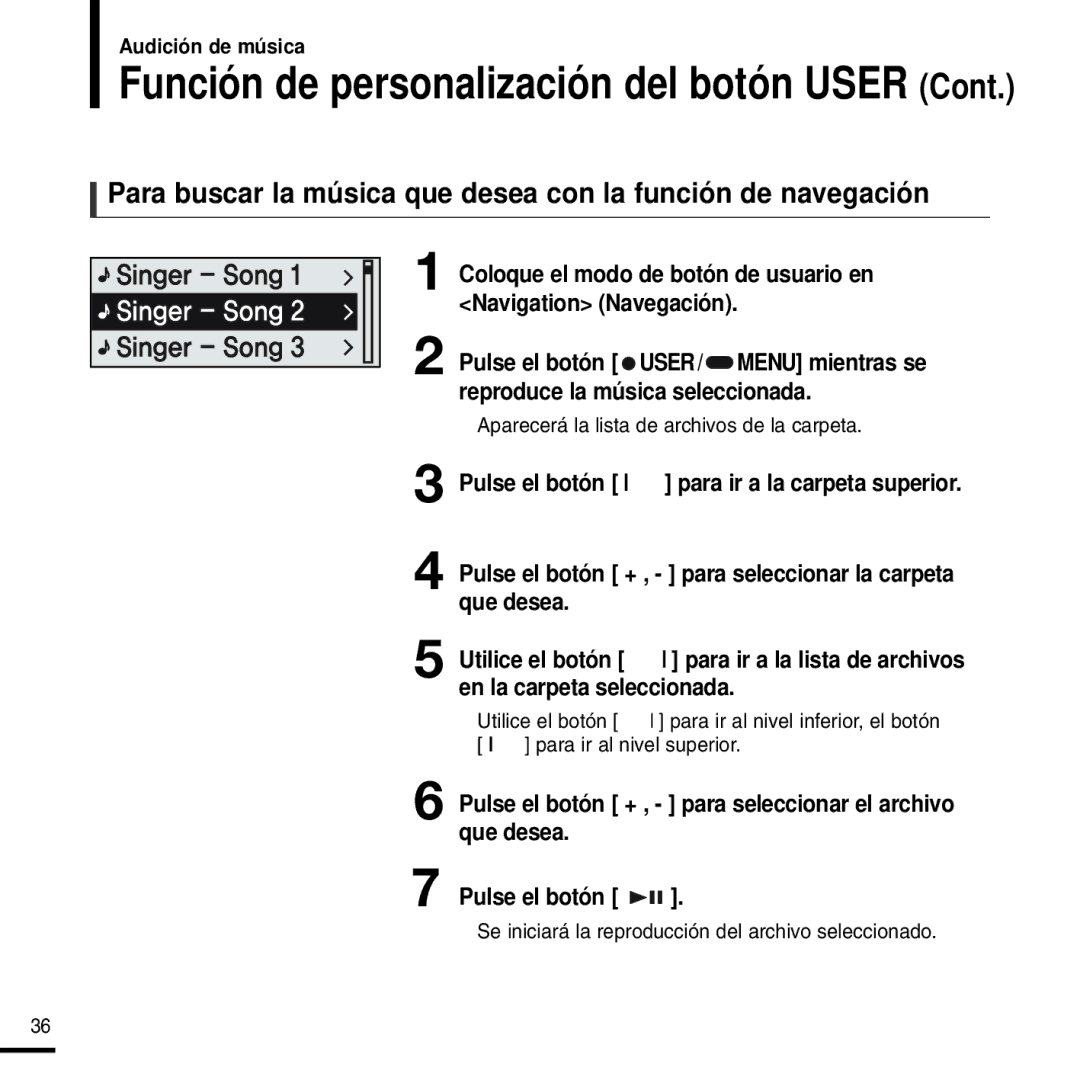 Samsung YP-F2RZW/ELS, YP-F2RZW/XET, YP-F2RXB/ELS manual Pulse el botón 