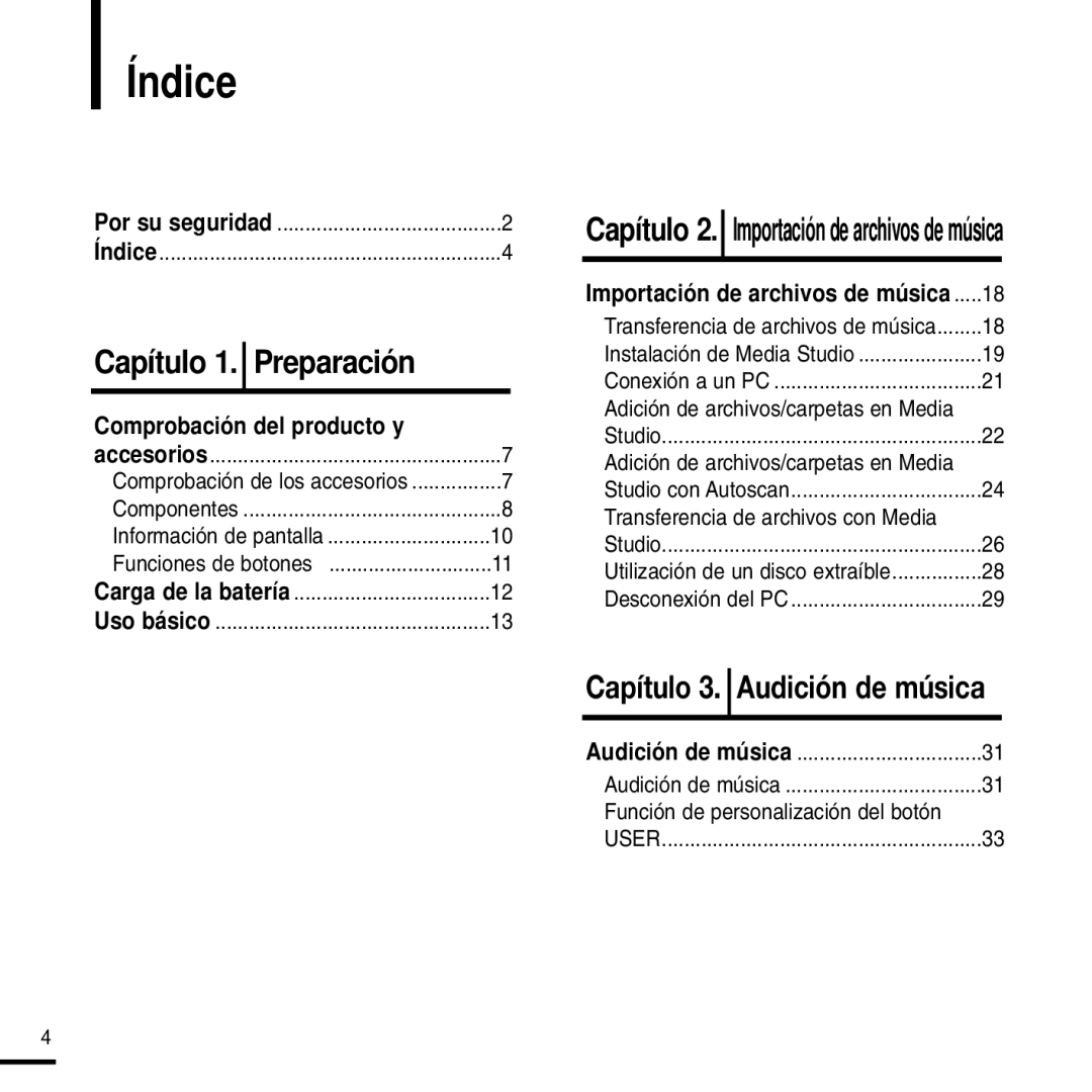 Samsung YP-F2RZW/XET, YP-F2RZW/ELS, YP-F2RXB/ELS manual Índice, Comprobación del producto y 