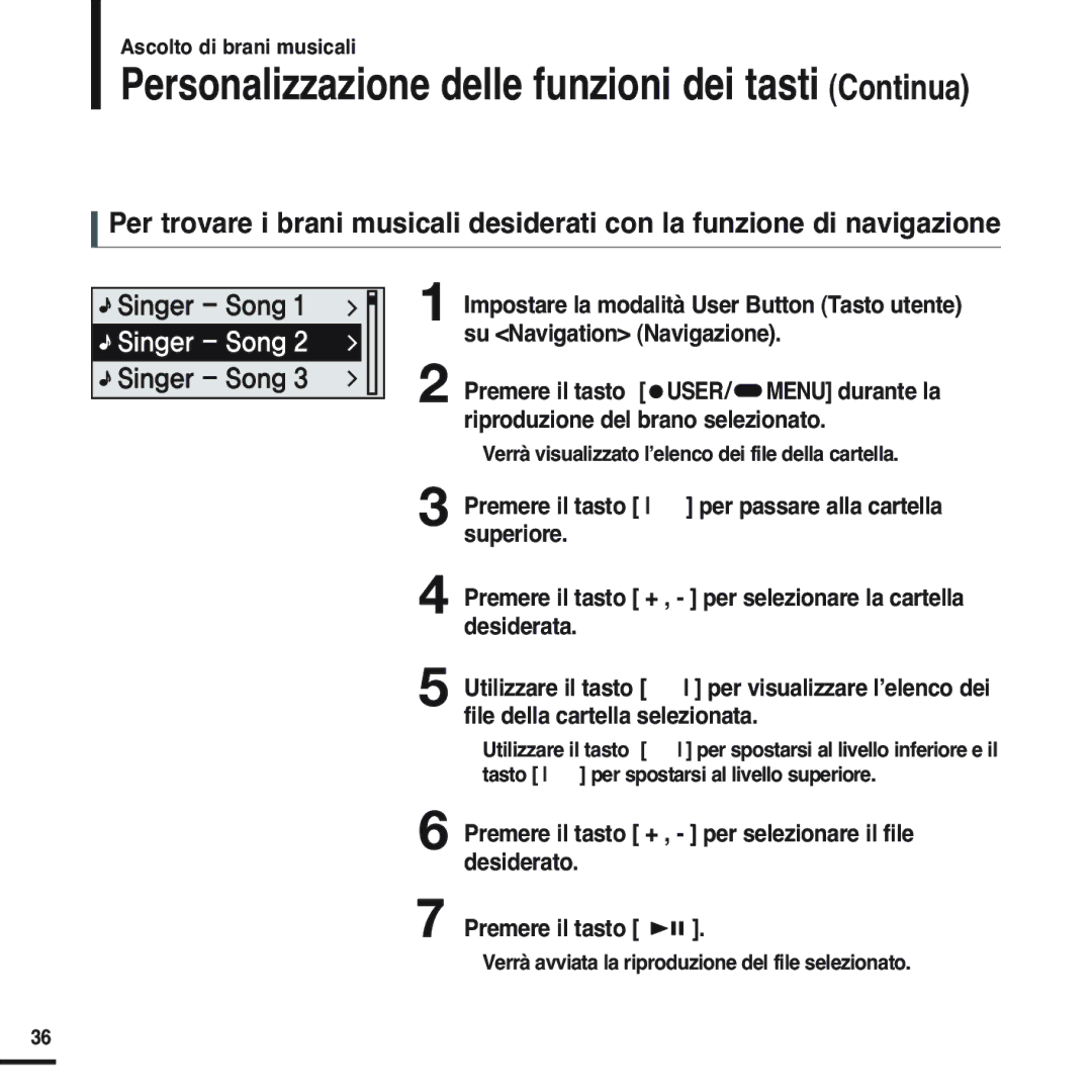 Samsung YP-F2RQB/XET, YP-F2XB/ELS, YP-F2RZW/XET, YP-F2RXB/ELS manual Premere il tasto + , per selezionare il file desiderato 