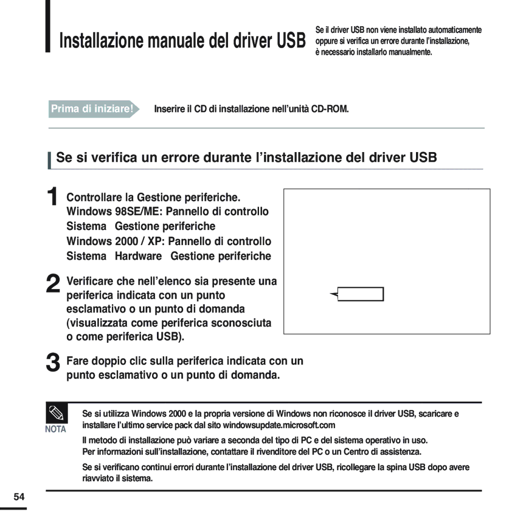 Samsung YP-F2XW/ELS, YP-F2XB/ELS, YP-F2RQB/XET, YP-F2RZW/XET manual Se il driver USB non viene installato automaticamente 