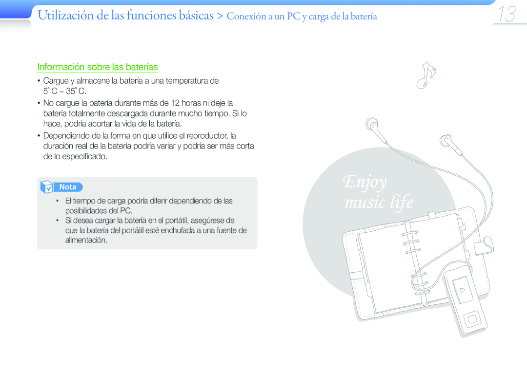 Samsung YP-F3QP/FOP, YP-F3AL/FOP, YP-F3QL/FOP, YP-F3QB/FOP, YP-F3AB/FOP, YP-F3AP/FOP manual Información sobre las baterías 