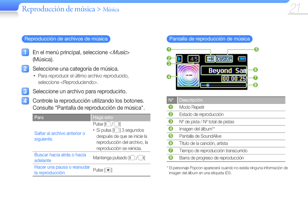 Samsung YP-F3QB/FOP manual Seleccione un archivo para reproducirlo, Reproducción de archivos de música, Para Haga esto 