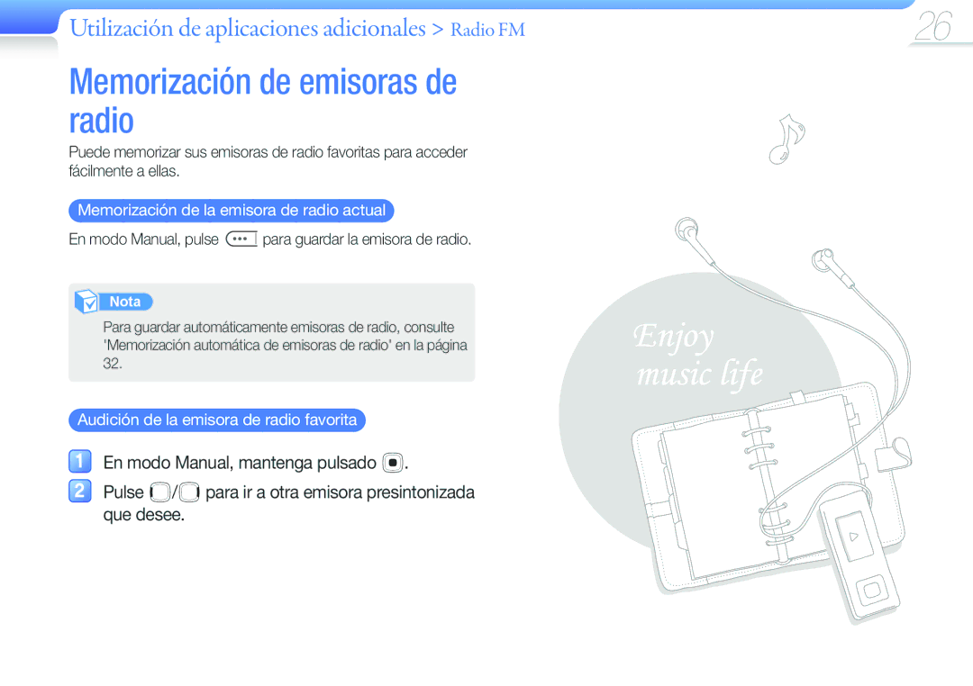 Samsung YP-F3QL/FOP Memorización de emisoras de radio, Memorización de la emisora de radio actual, En modo Manual, pulse 