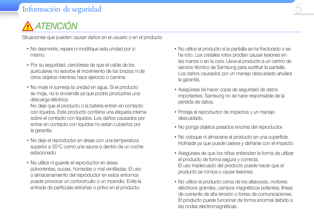 Samsung YP-F3AP/FOP, YP-F3AL/FOP, YP-F3QP/FOP, YP-F3QL/FOP, YP-F3QB/FOP, YP-F3AB/FOP manual Atención 