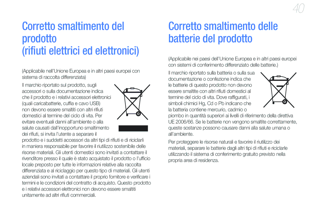 Samsung YP-F3QB/XET, YP-F3QL/XET manual Rifiuti elettrici ed elettronici, Non devono essere smaltiti con altri rifiuti 