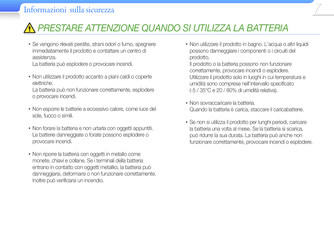 Samsung YP-F3AB/XET, YP-F3QL/XET, YP-F3QP/XET, YP-F3AP/XET, YP-F3QB/XET Prestare Attenzione Quando SI Utilizza LA Batteria 