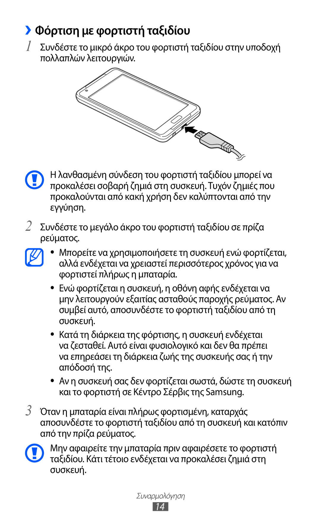 Samsung YP-G1CW/EUR, YP-GI1CW/EUR manual ››Φόρτιση με φορτιστή ταξιδίου 