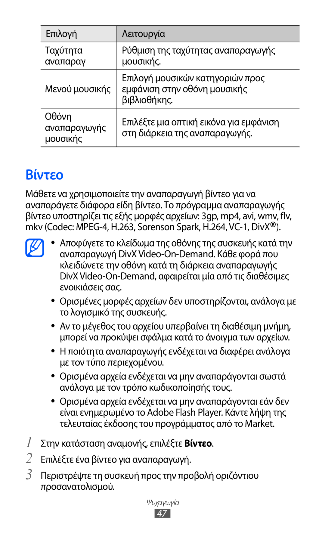 Samsung YP-GI1CW/EUR, YP-G1CW/EUR manual Βίντεο 