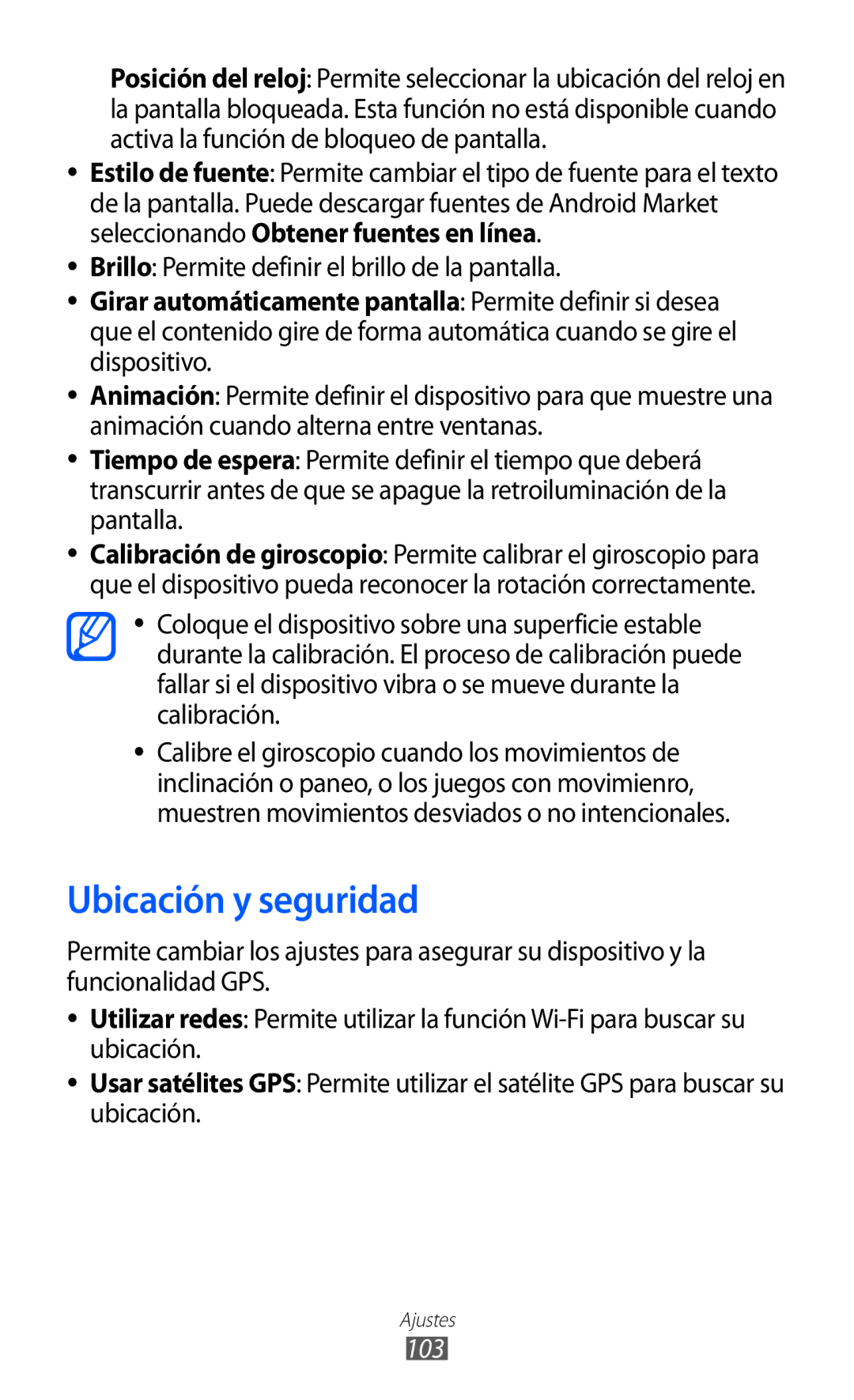 Samsung YP-GI1CB/XEG, YP-G1CW/XEE, YP-GI1CW/FOP Ubicación y seguridad, Brillo Permite definir el brillo de la pantalla, 103 