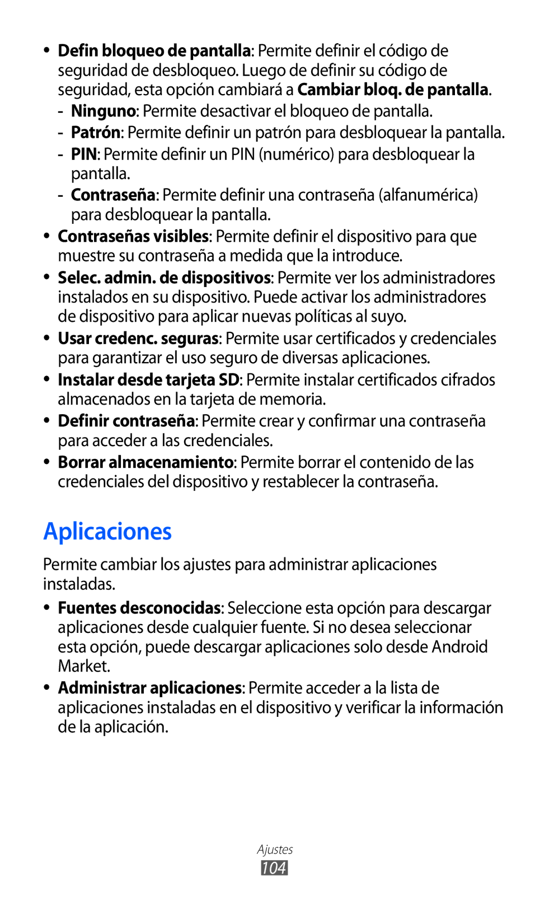 Samsung YP-G1CW/XEE, YP-GI1CW/FOP, YP-GI1CW/XEP, YP-GI1CB/XEG manual Aplicaciones, 104 