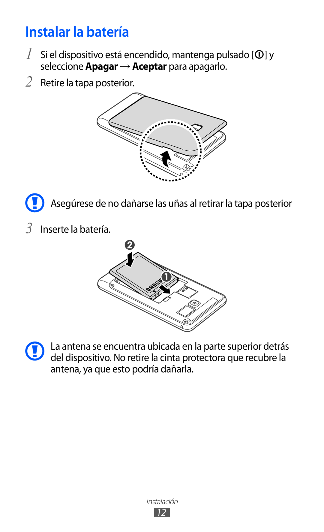 Samsung YP-G1CW/XEE, YP-GI1CW/FOP, YP-GI1CW/XEP, YP-GI1CB/XEG manual Instalar la batería, Retire la tapa posterior 