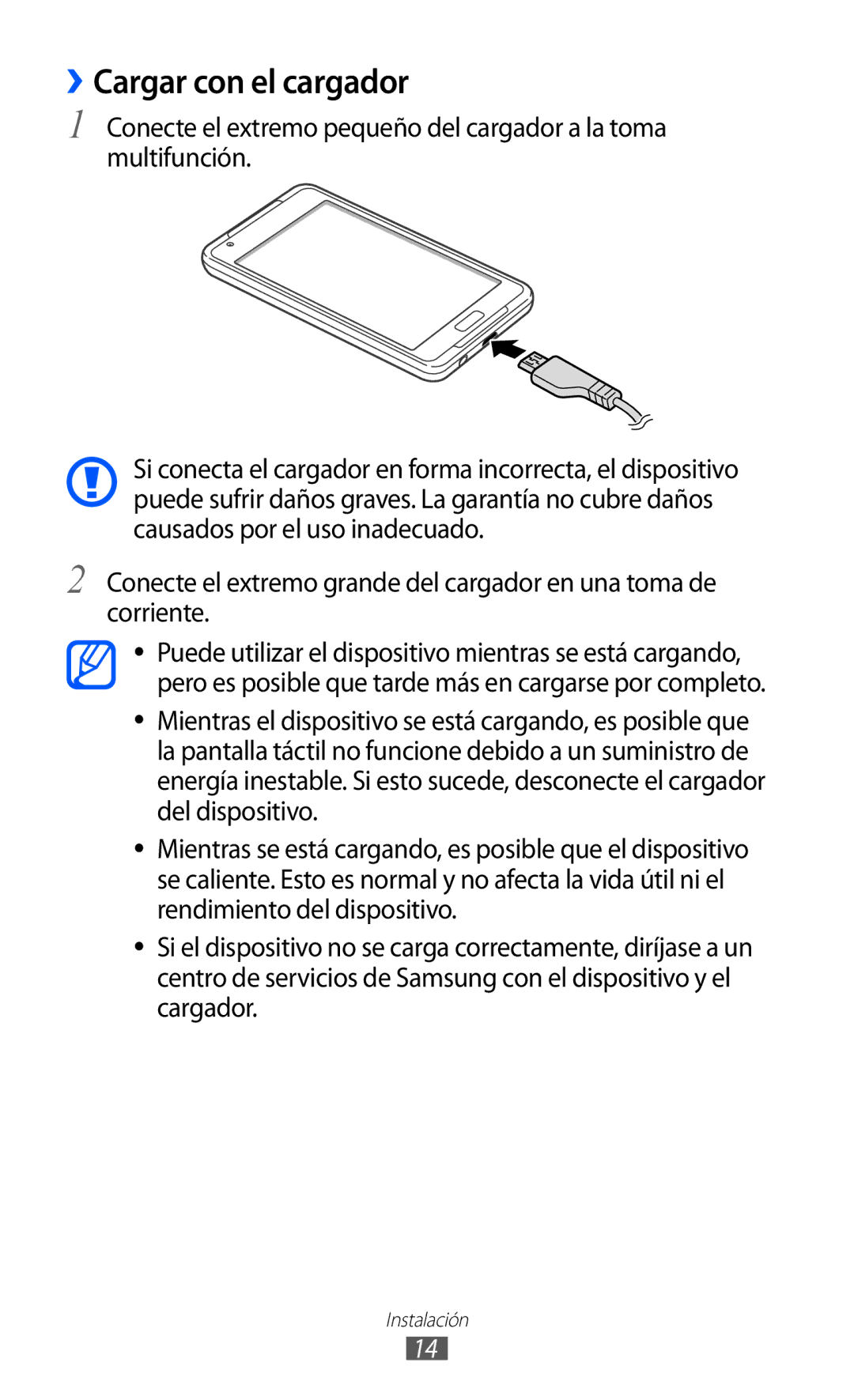 Samsung YP-GI1CW/XEP, YP-G1CW/XEE, YP-GI1CW/FOP, YP-GI1CB/XEG manual ››Cargar con el cargador 