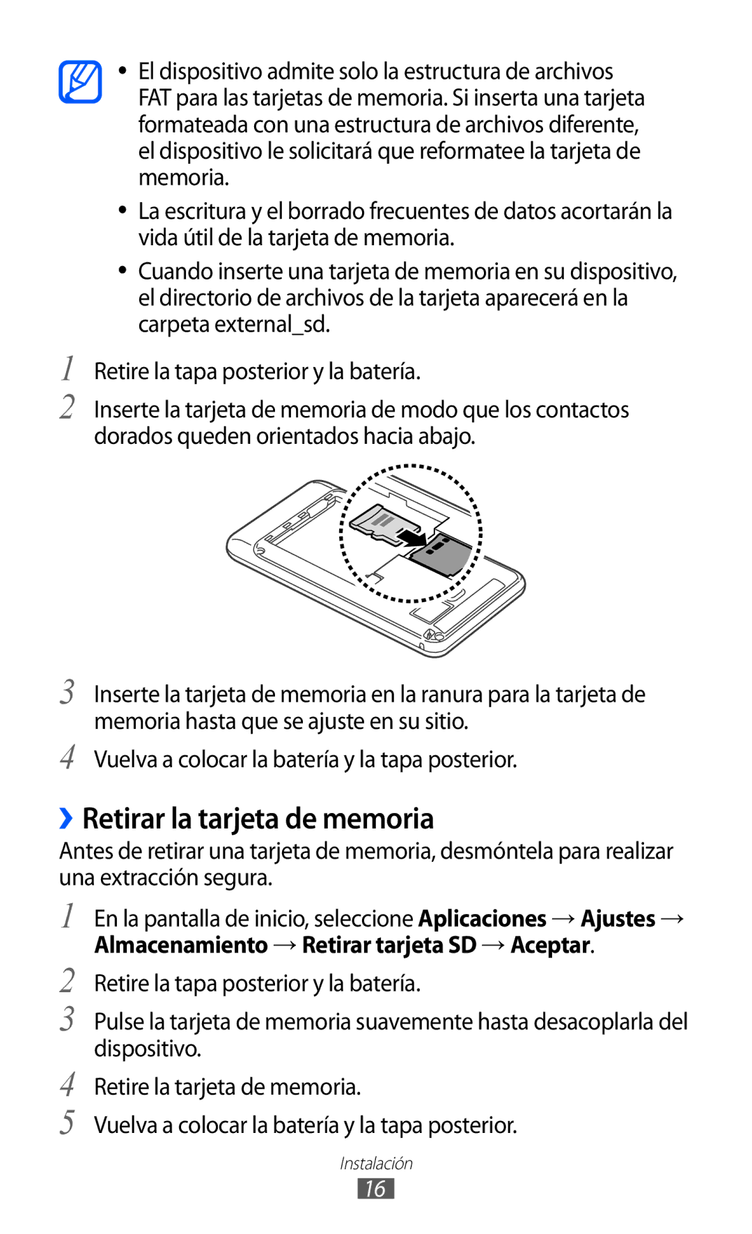 Samsung YP-G1CW/XEE, YP-GI1CW/FOP, YP-GI1CW/XEP, YP-GI1CB/XEG manual ››Retirar la tarjeta de memoria 