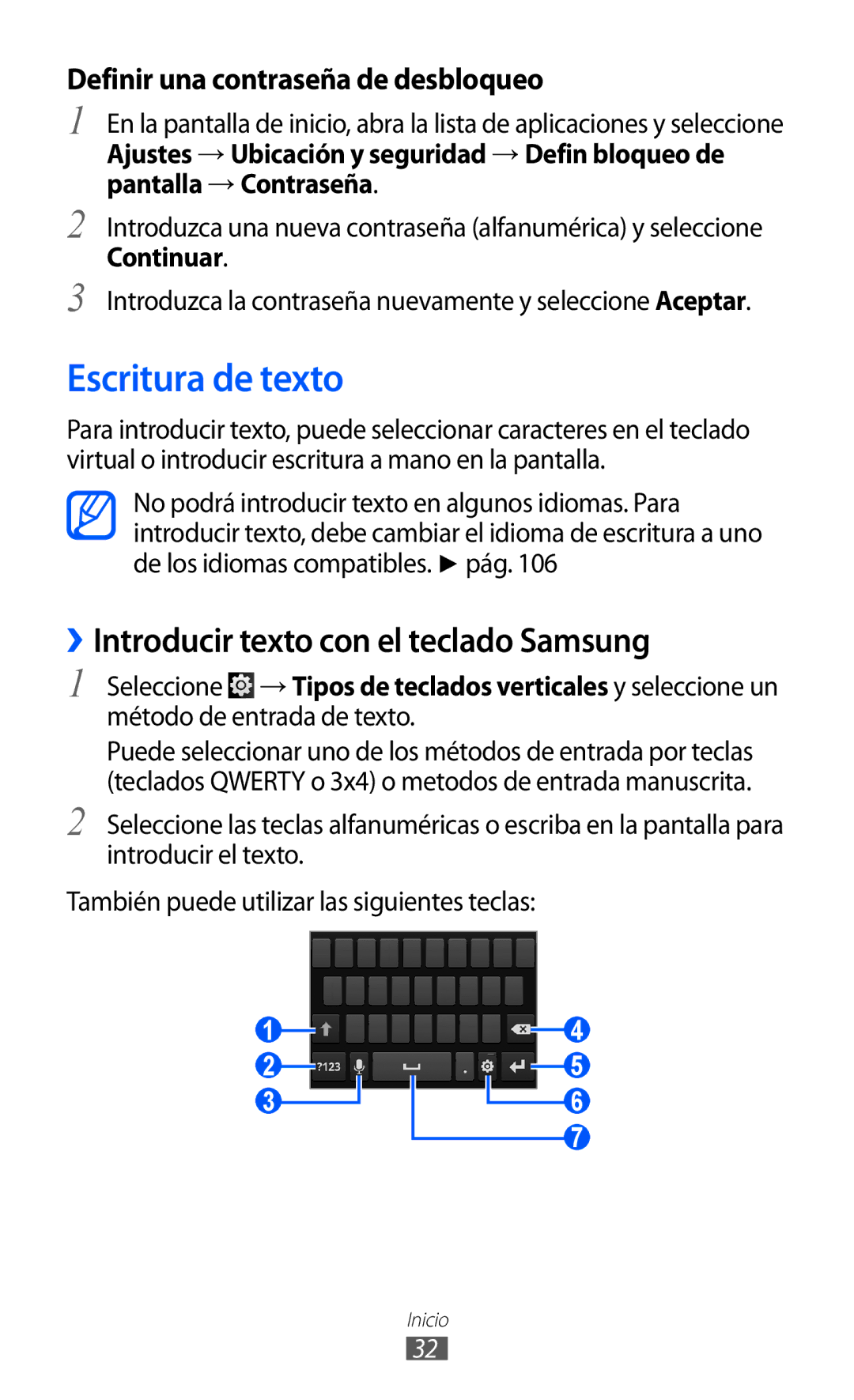 Samsung YP-G1CW/XEE, YP-GI1CW/FOP, YP-GI1CW/XEP, YP-GI1CB/XEG Escritura de texto, ››Introducir texto con el teclado Samsung 