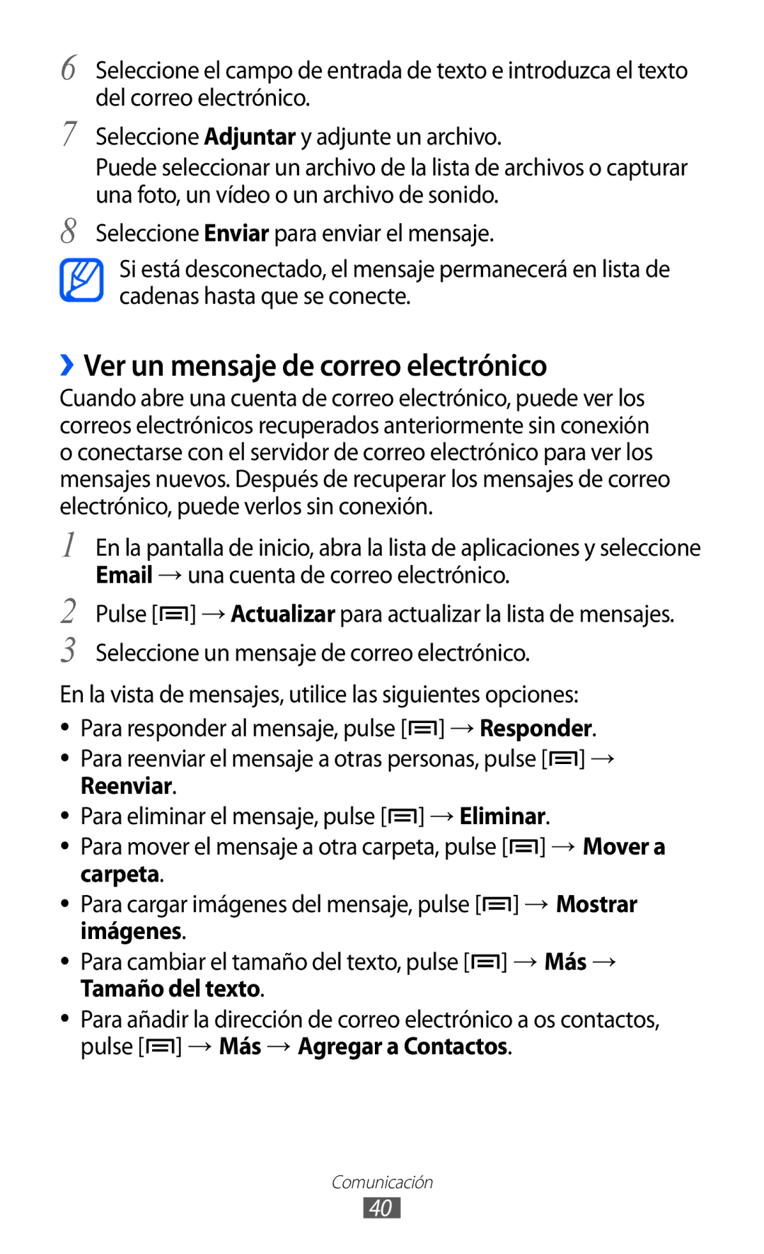 Samsung YP-G1CW/XEE, YP-GI1CW/FOP, YP-GI1CW/XEP, YP-GI1CB/XEG manual ››Ver un mensaje de correo electrónico 