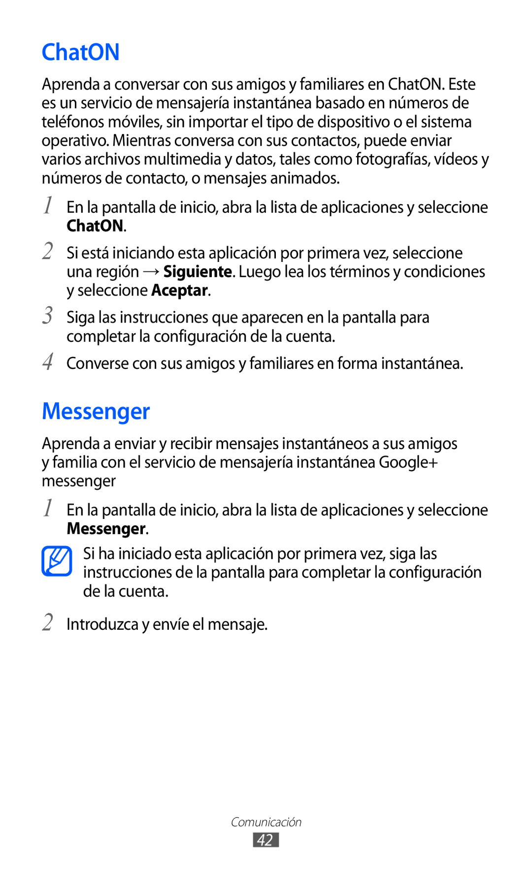 Samsung YP-GI1CW/XEP, YP-G1CW/XEE manual ChatON, Messenger, Converse con sus amigos y familiares en forma instantánea 