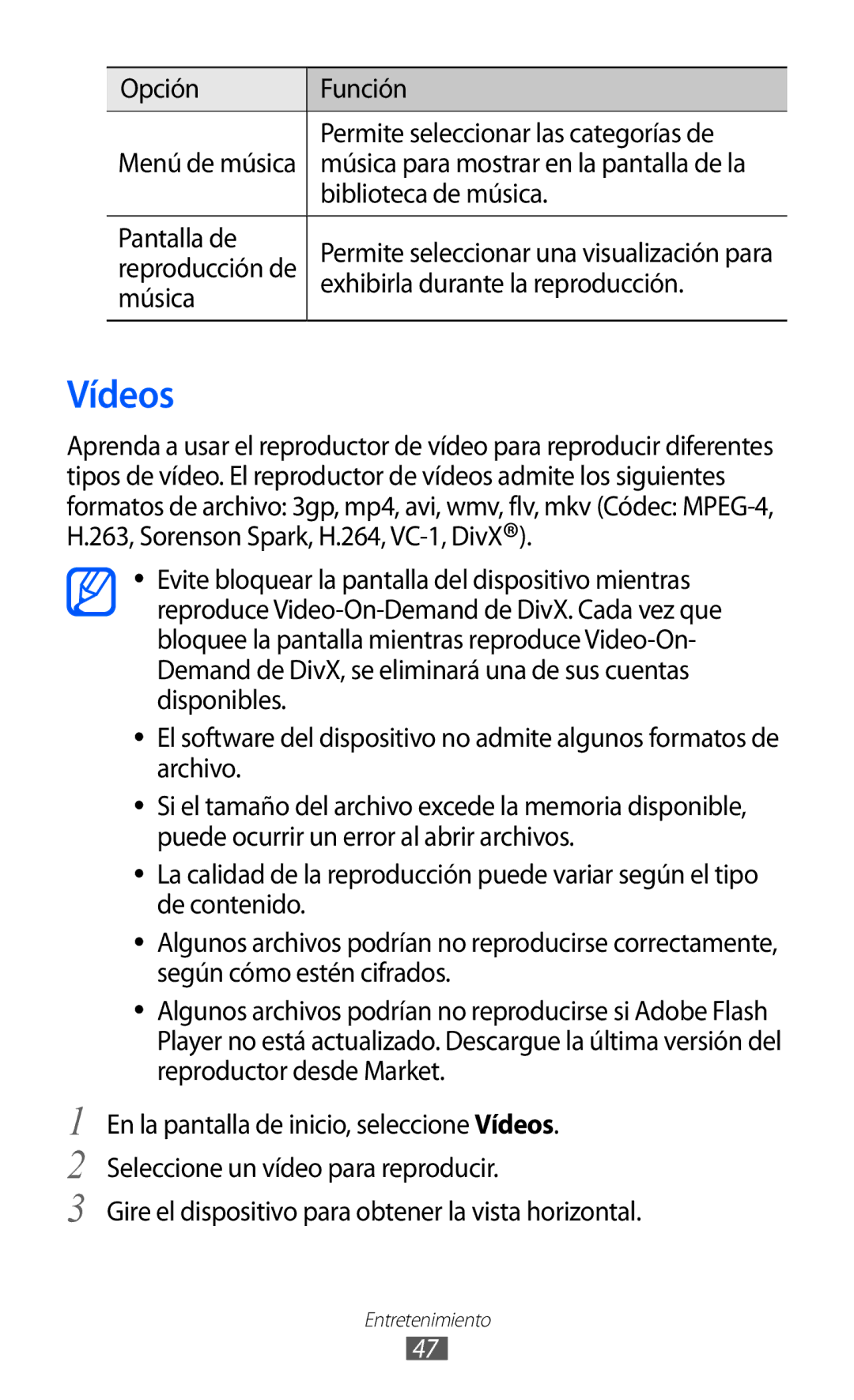 Samsung YP-GI1CB/XEG, YP-G1CW/XEE, YP-GI1CW/FOP, YP-GI1CW/XEP manual Vídeos 