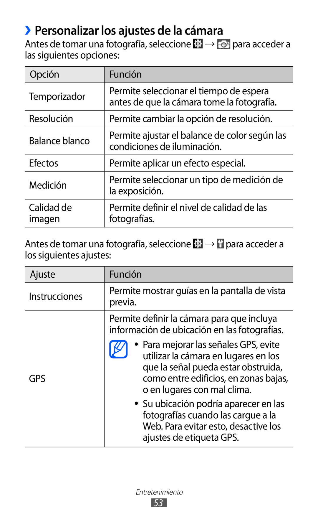 Samsung YP-GI1CW/FOP, YP-G1CW/XEE, YP-GI1CW/XEP, YP-GI1CB/XEG manual ››Personalizar los ajustes de la cámara 