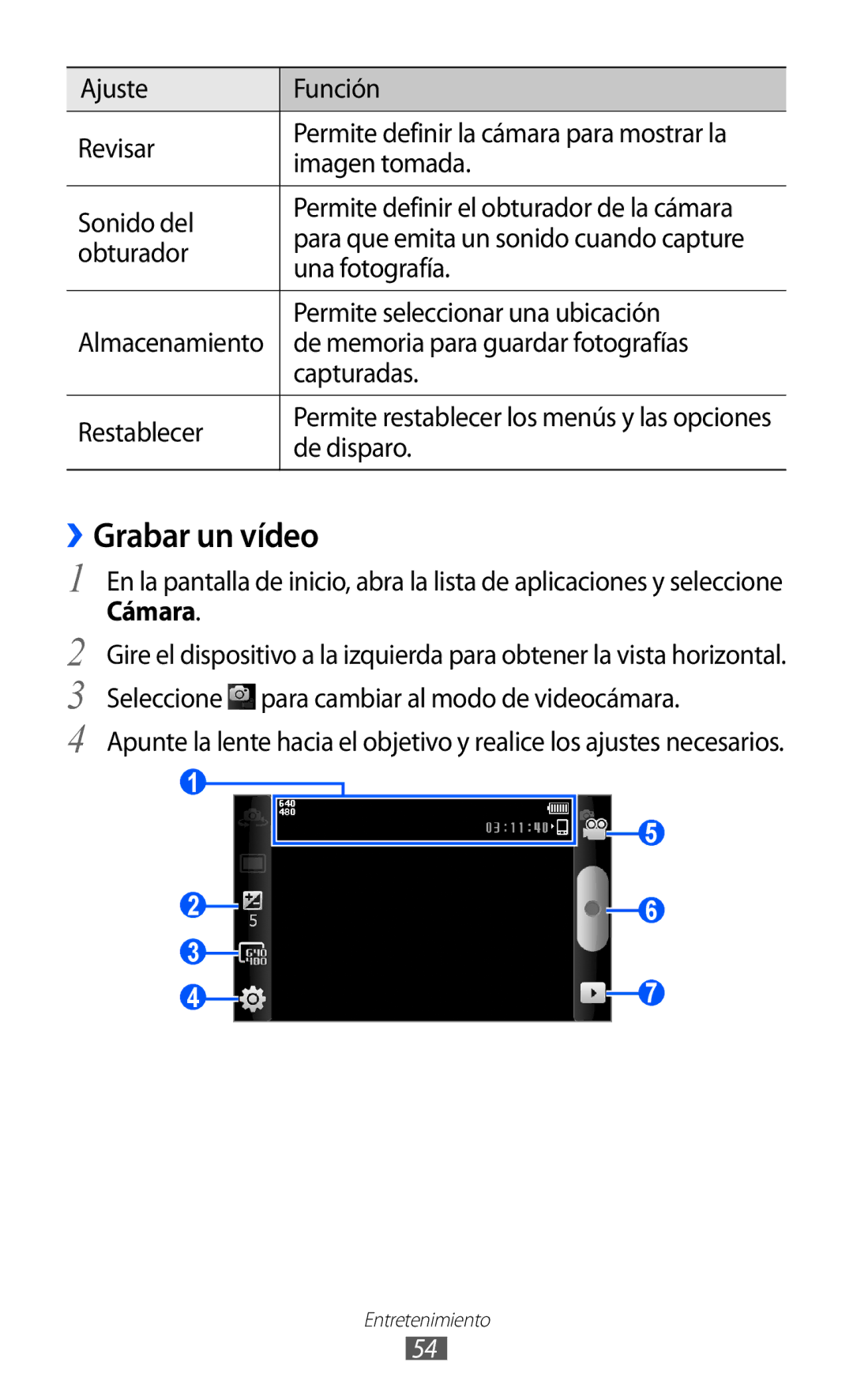 Samsung YP-GI1CW/XEP, YP-G1CW/XEE, YP-GI1CW/FOP, YP-GI1CB/XEG manual ››Grabar un vídeo 