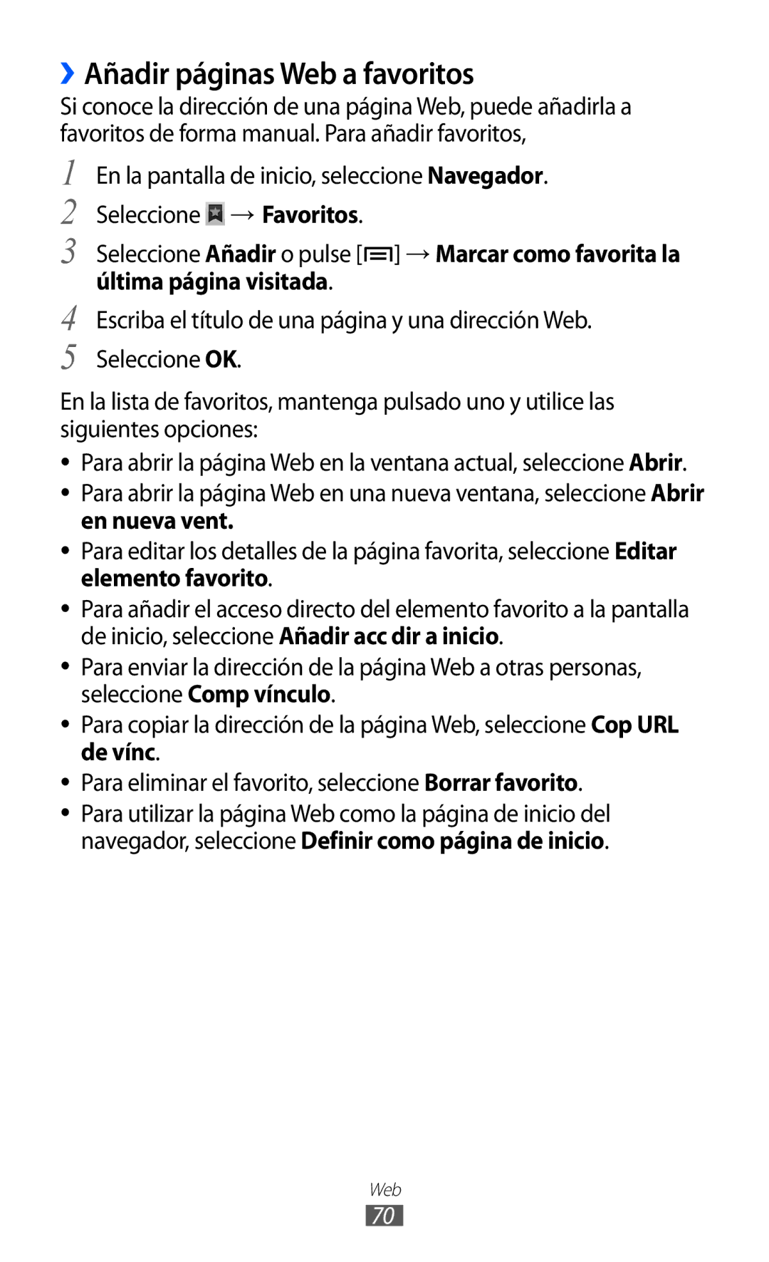 Samsung YP-GI1CW/XEP, YP-G1CW/XEE, YP-GI1CW/FOP, YP-GI1CB/XEG manual ››Añadir páginas Web a favoritos 