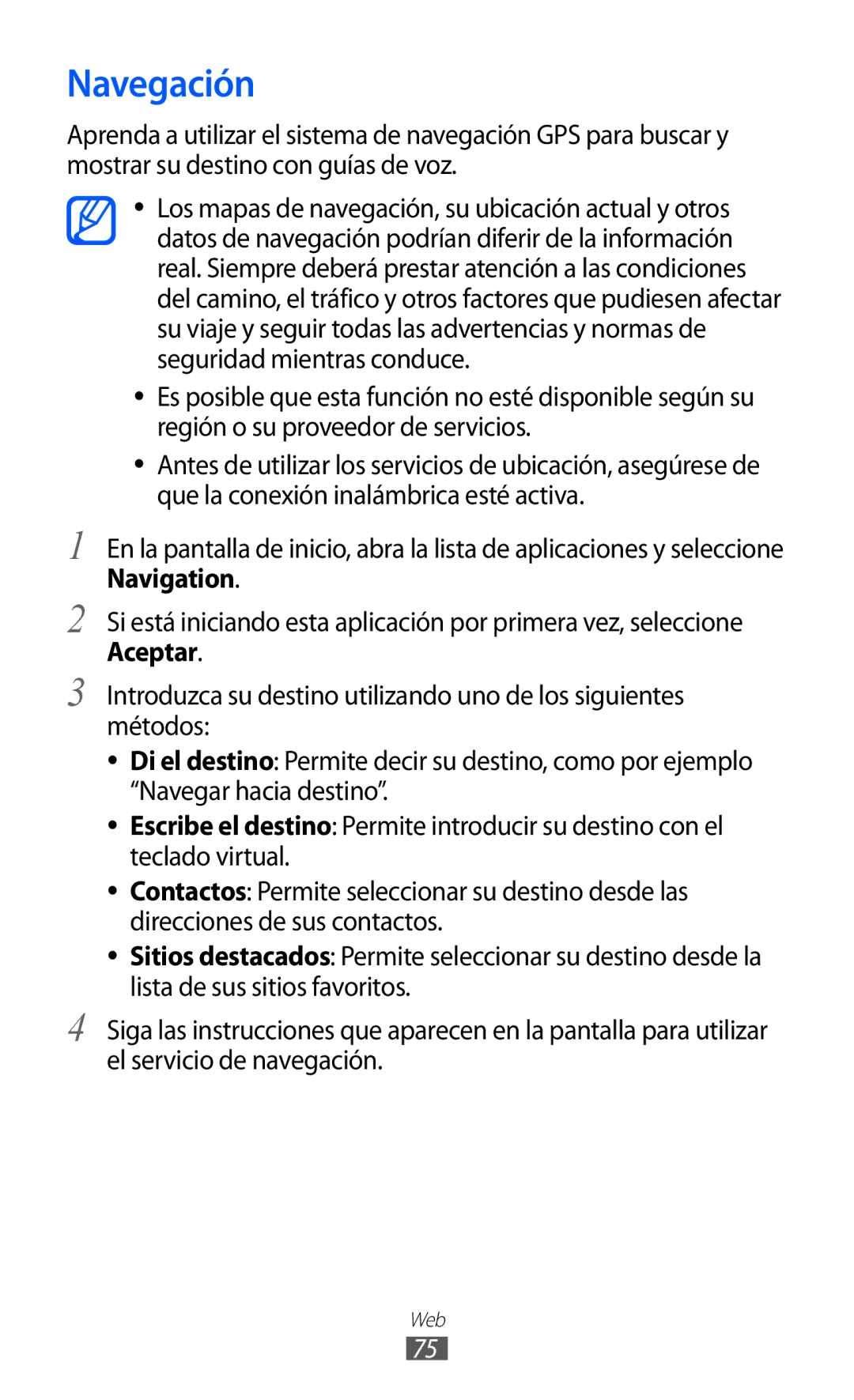 Samsung YP-GI1CB/XEG, YP-G1CW/XEE, YP-GI1CW/FOP, YP-GI1CW/XEP manual Navegación, Aceptar 