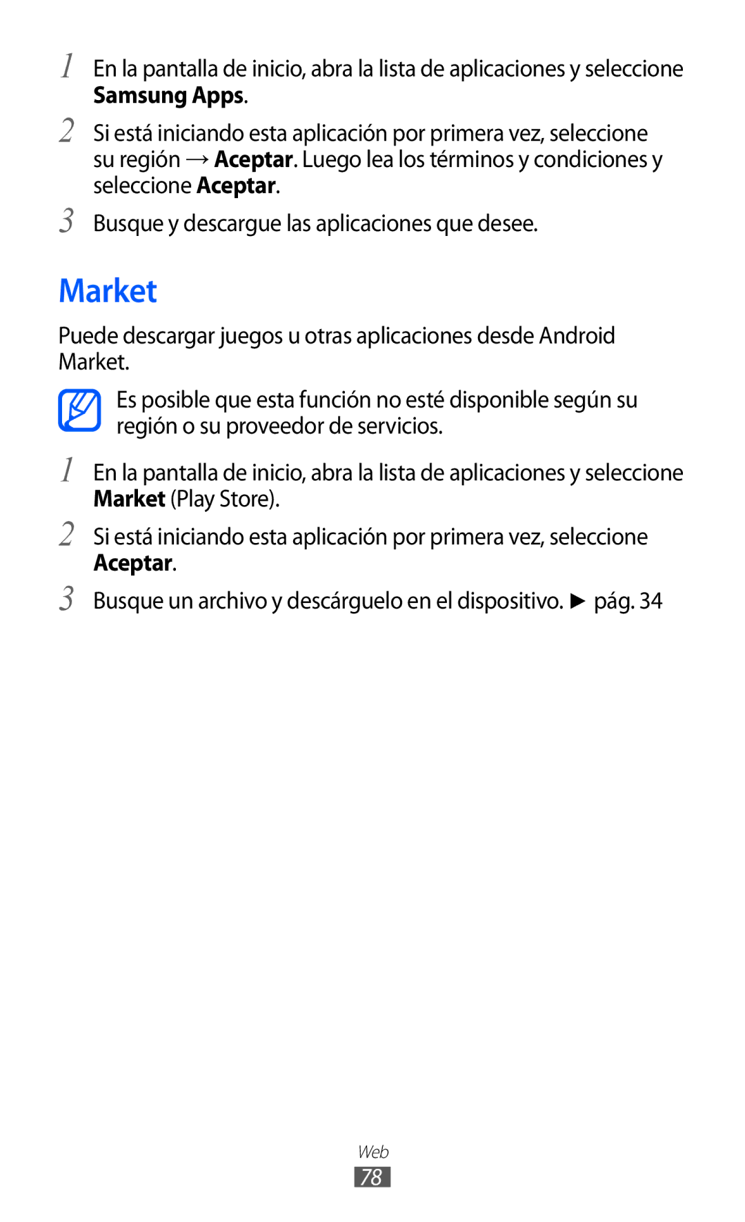 Samsung YP-GI1CW/XEP, YP-G1CW/XEE, YP-GI1CW/FOP, YP-GI1CB/XEG manual Market, Samsung Apps 