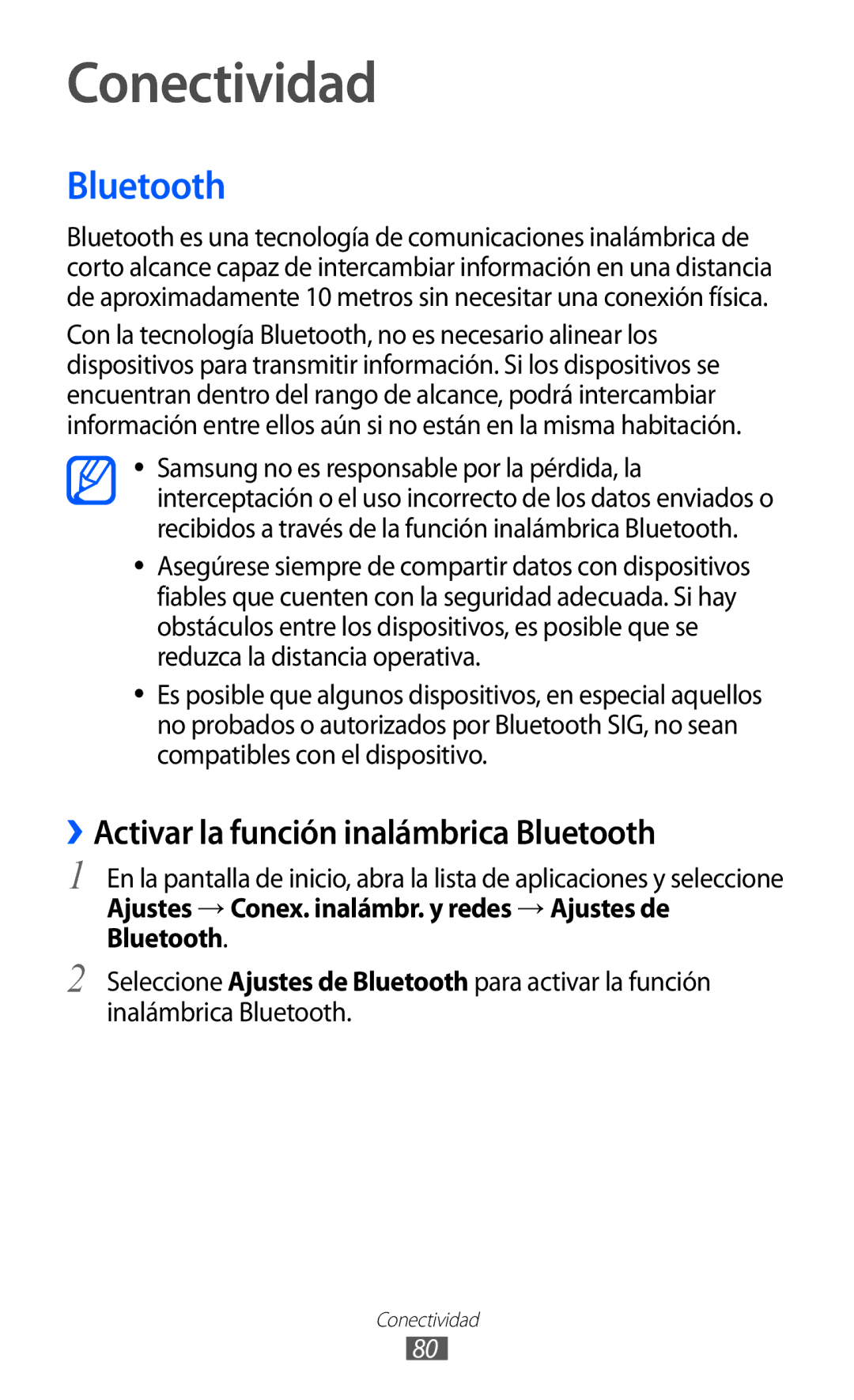 Samsung YP-G1CW/XEE, YP-GI1CW/FOP, YP-GI1CW/XEP, YP-GI1CB/XEG Conectividad, ››Activar la función inalámbrica Bluetooth 