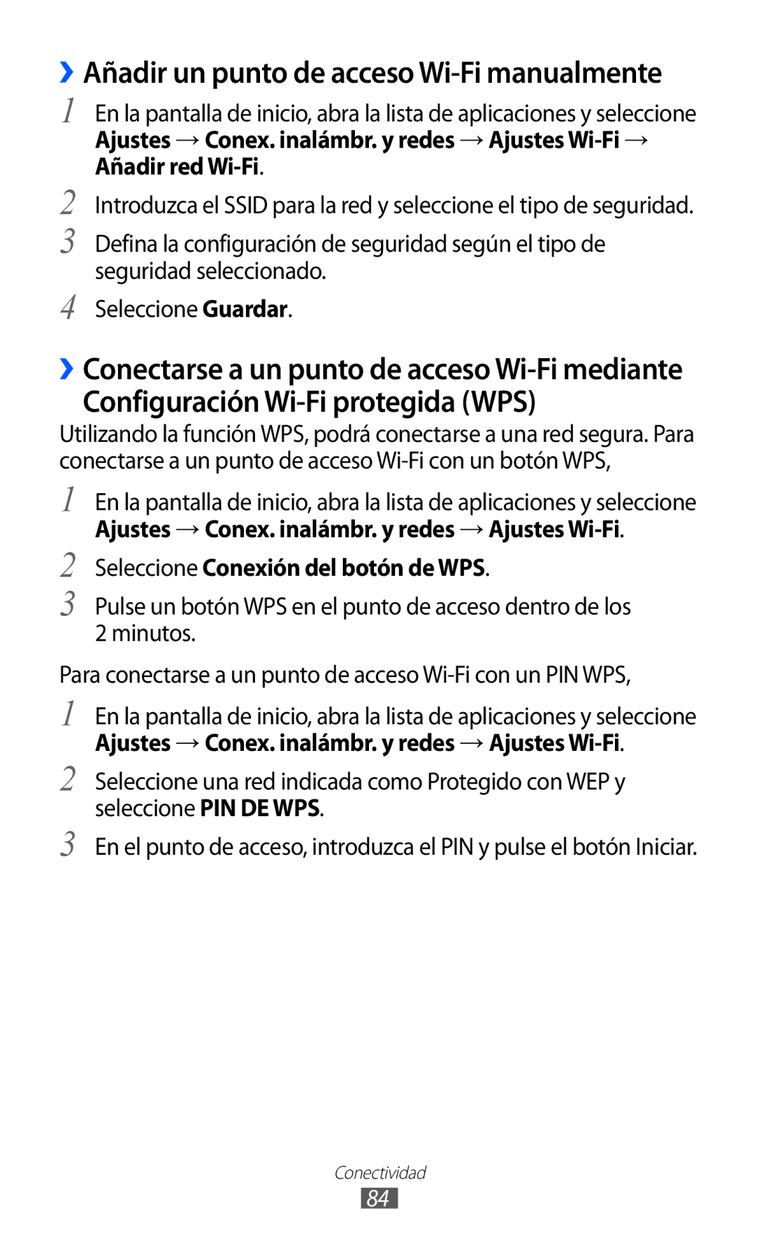 Samsung YP-G1CW/XEE, YP-GI1CW/FOP, YP-GI1CW/XEP Configuración Wi-Fi protegida WPS, Seleccione Conexión del botón de WPS 