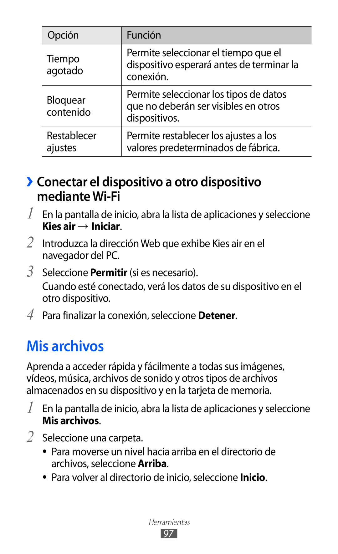 Samsung YP-GI1CW/FOP, YP-G1CW/XEE, YP-GI1CW/XEP Mis archivos, ››Conectar el dispositivo a otro dispositivo mediante Wi-Fi 