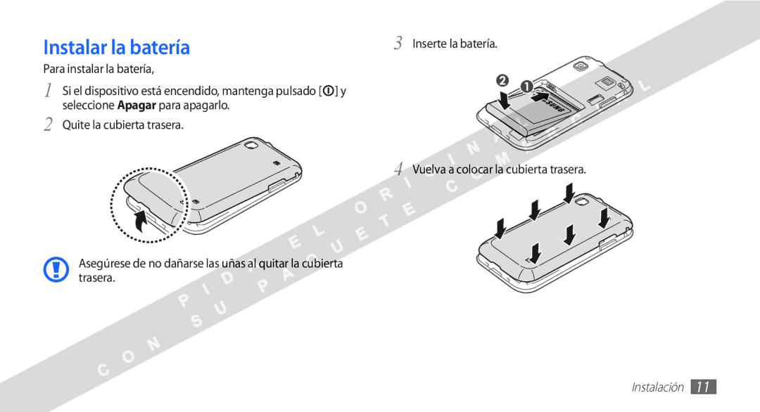 Samsung YP-G1CW/XEE manual Instalar la batería 