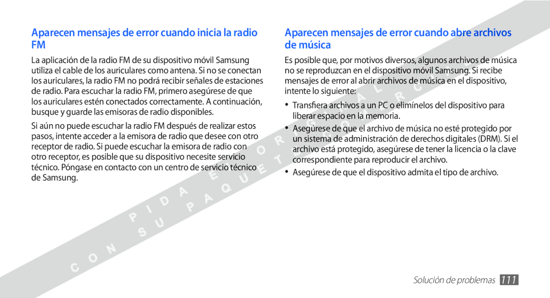 Samsung YP-G1CW/XEE manual Aparecen mensajes de error cuando inicia la radio 