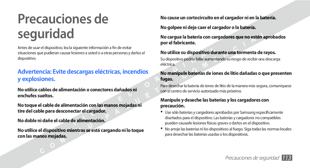 Samsung YP-G1CW/XEE manual Precauciones de seguridad 